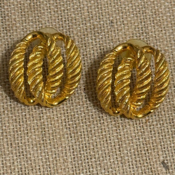 Gold Twisted Rope Earrings - Picture 1 of 9